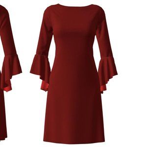 🌼Ruffled Bell Sleeve Cocktail Party Holiday Dress